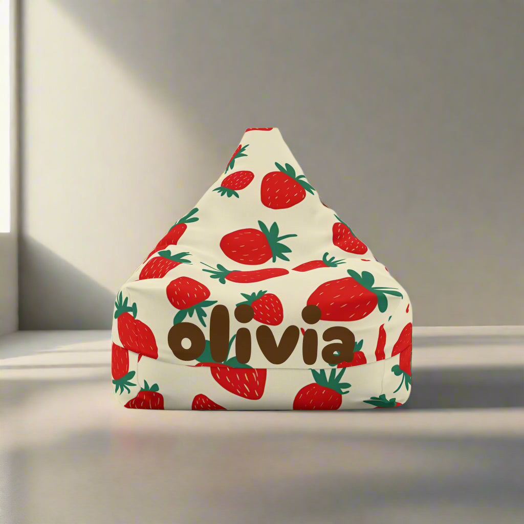 Strawberry Bean Bag Chair Cover - Personalized Custom Name Gift, Kids Room Decor, Home Furniture, Nursery Decor, Birthday Gift, Kids Bean