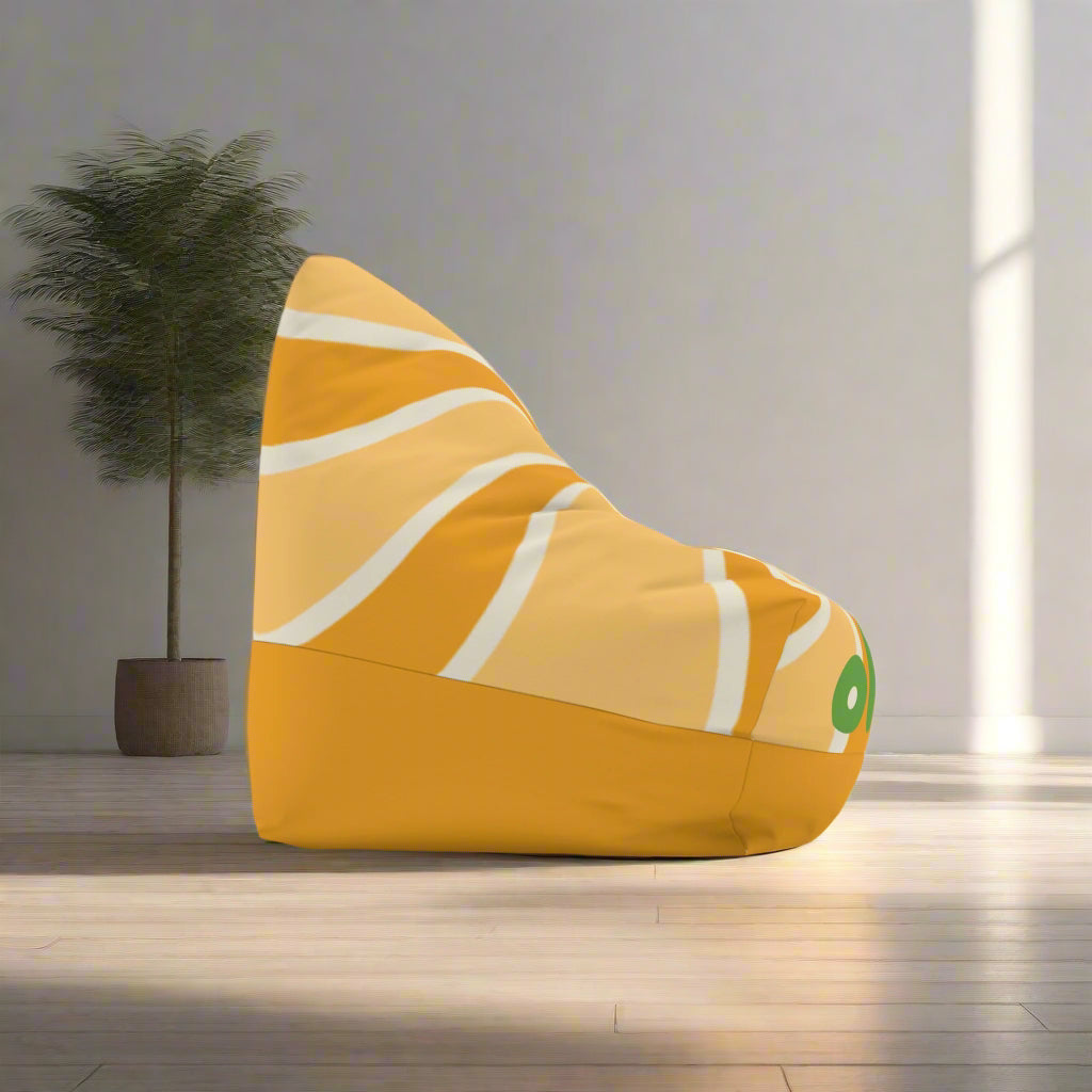 Personalized sunrise retro design bean bag chair cover in yellow and white, customizable and durable polyester canvas, home decor and dorm room furniture accessory