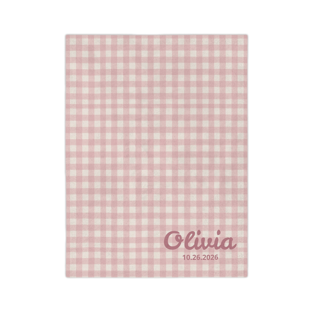 Pink Gingham Personalized Name and Date Blanket