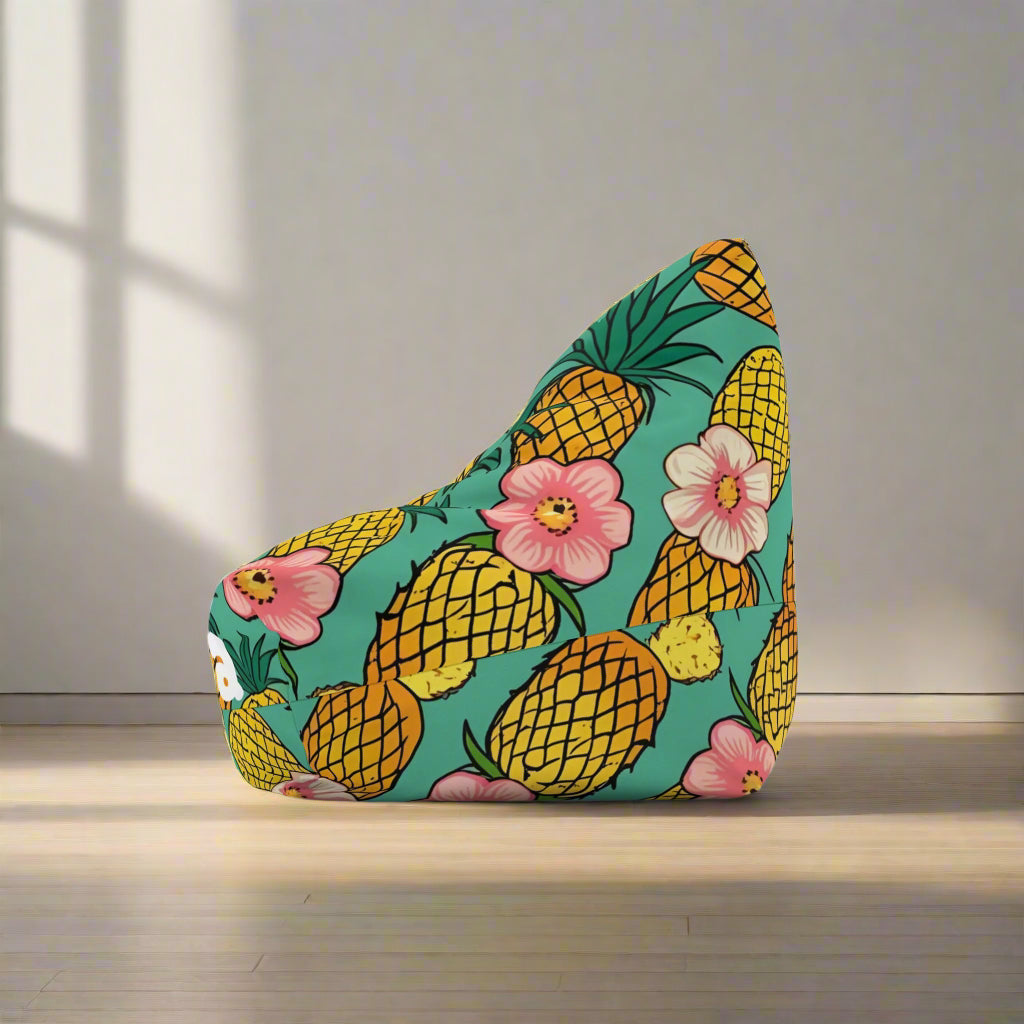 Personalized bean bag chair cover with kawaii pineapple and floral design for summer decor
