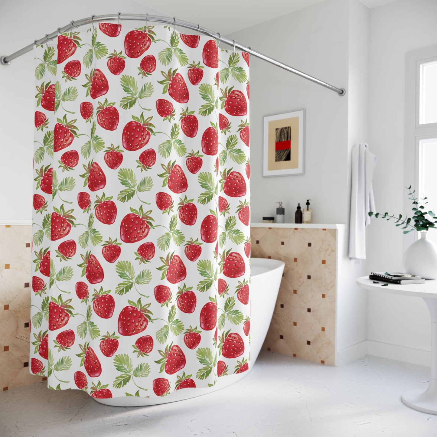 Strawberry Shower Curtain - Kawaii Bathroom Decor