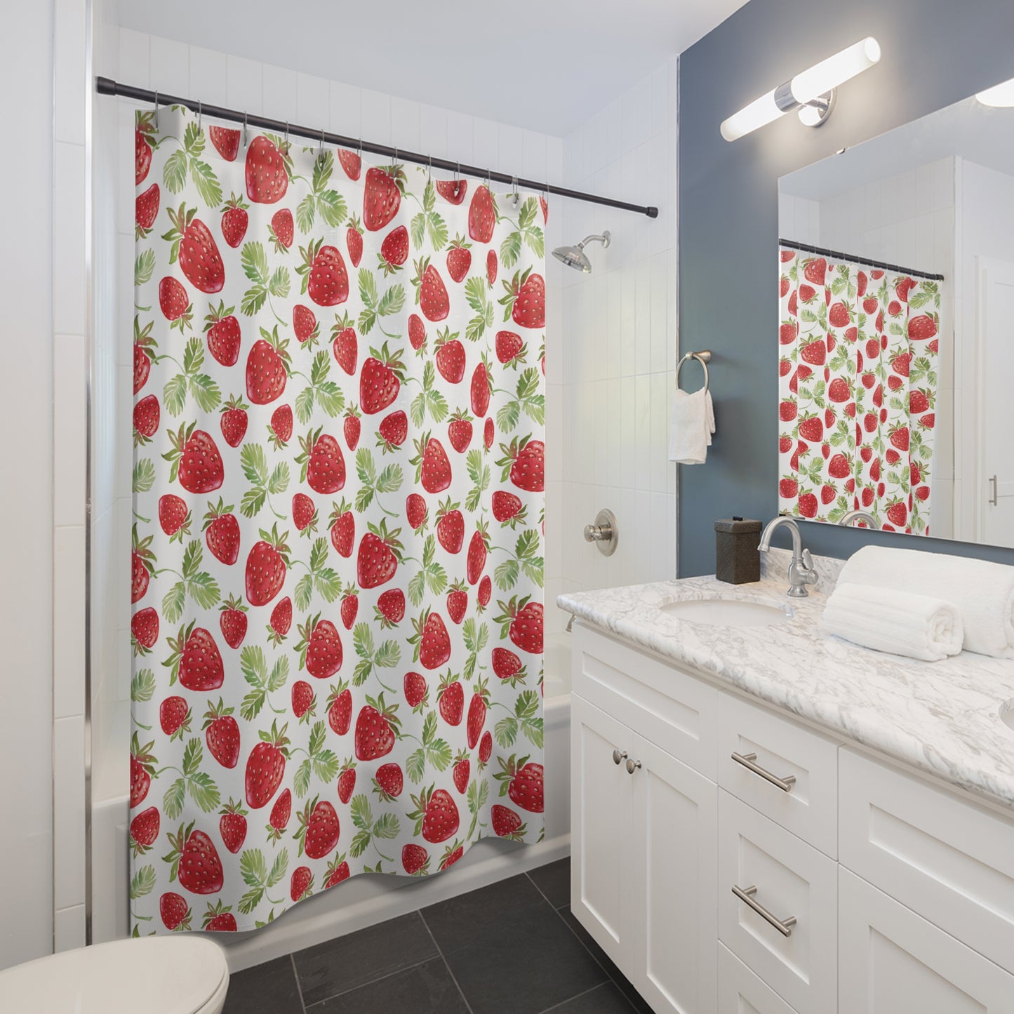 Strawberry Shower Curtain - Kawaii Bathroom Decor