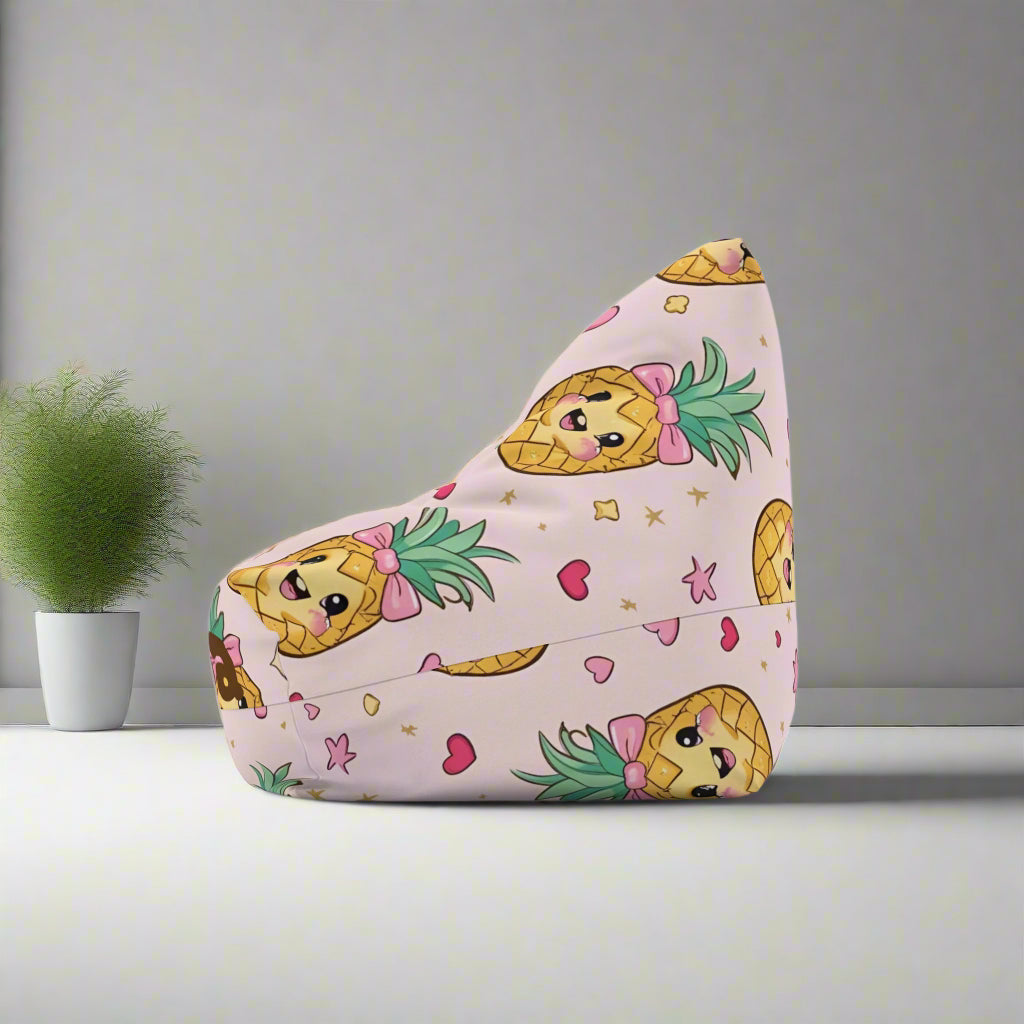 Customizable bean bag chair cover with playful pineapple design on durable polyester canvas