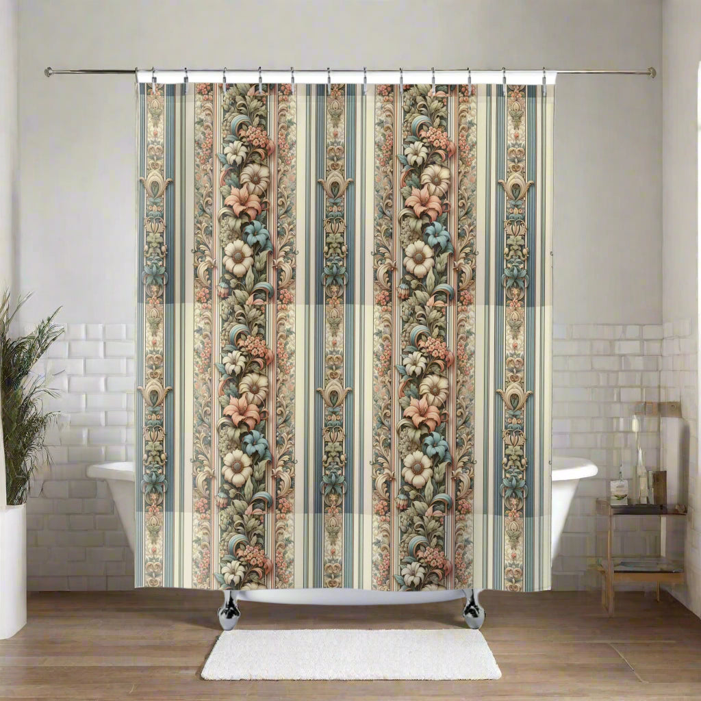 French Pattern Shower Curtain, Farmhouse Style Vintage Bathroom Decor, Rustic Bathroom Shower Curtains, Shabby Chic Bath Curtain, Elegant