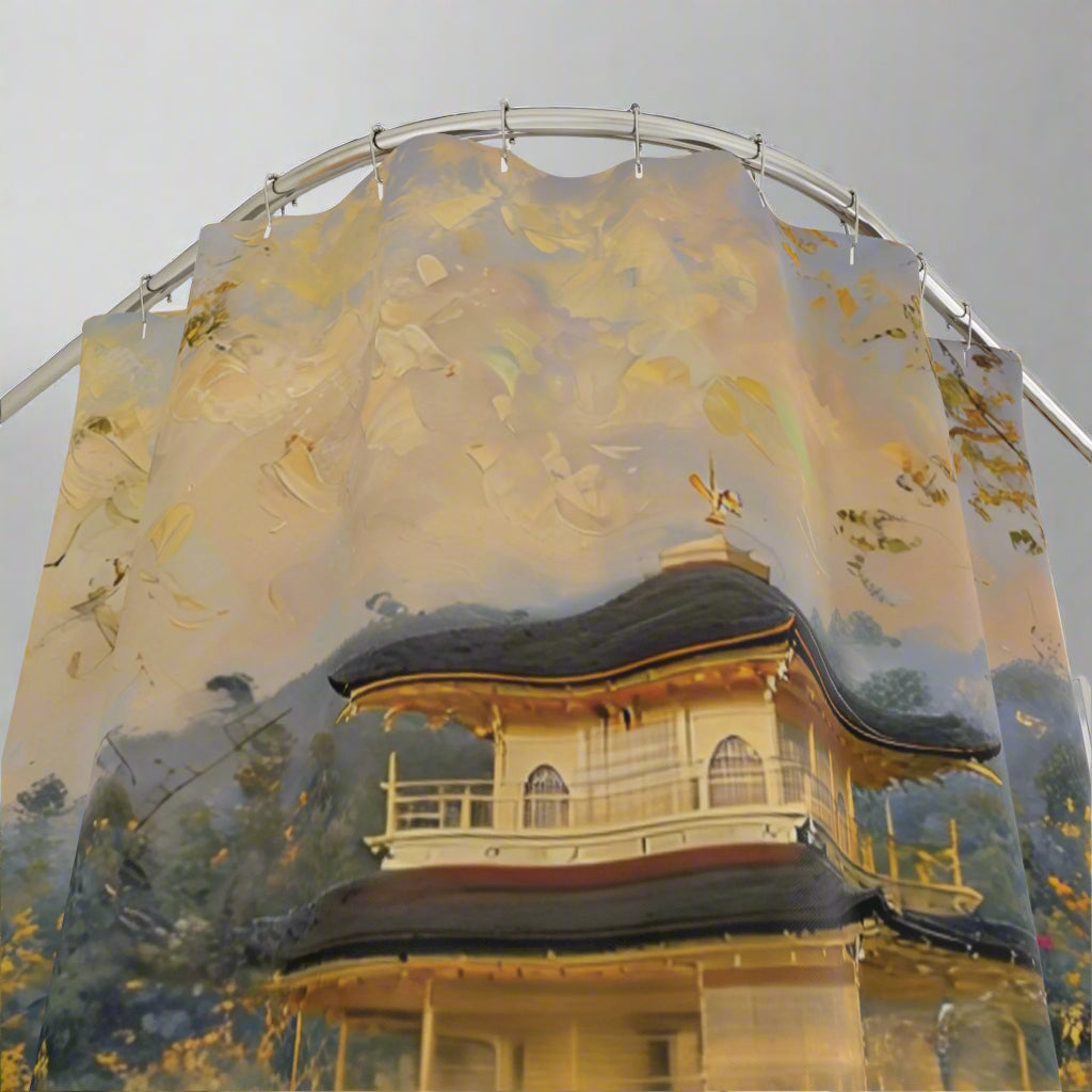 Kyoto Japan Ancient Gold Temple Shower Curtain - Japanese Zen Bathroom Decor, Oriental Bath Decoration, Travel Lover Gift, Unique Asian
