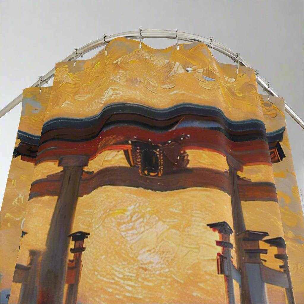 Retro Leopard Shower Curtains - Hom in a cozy cottagecore bedroom — soft natural lighting, warm layered styling by HomeStyles