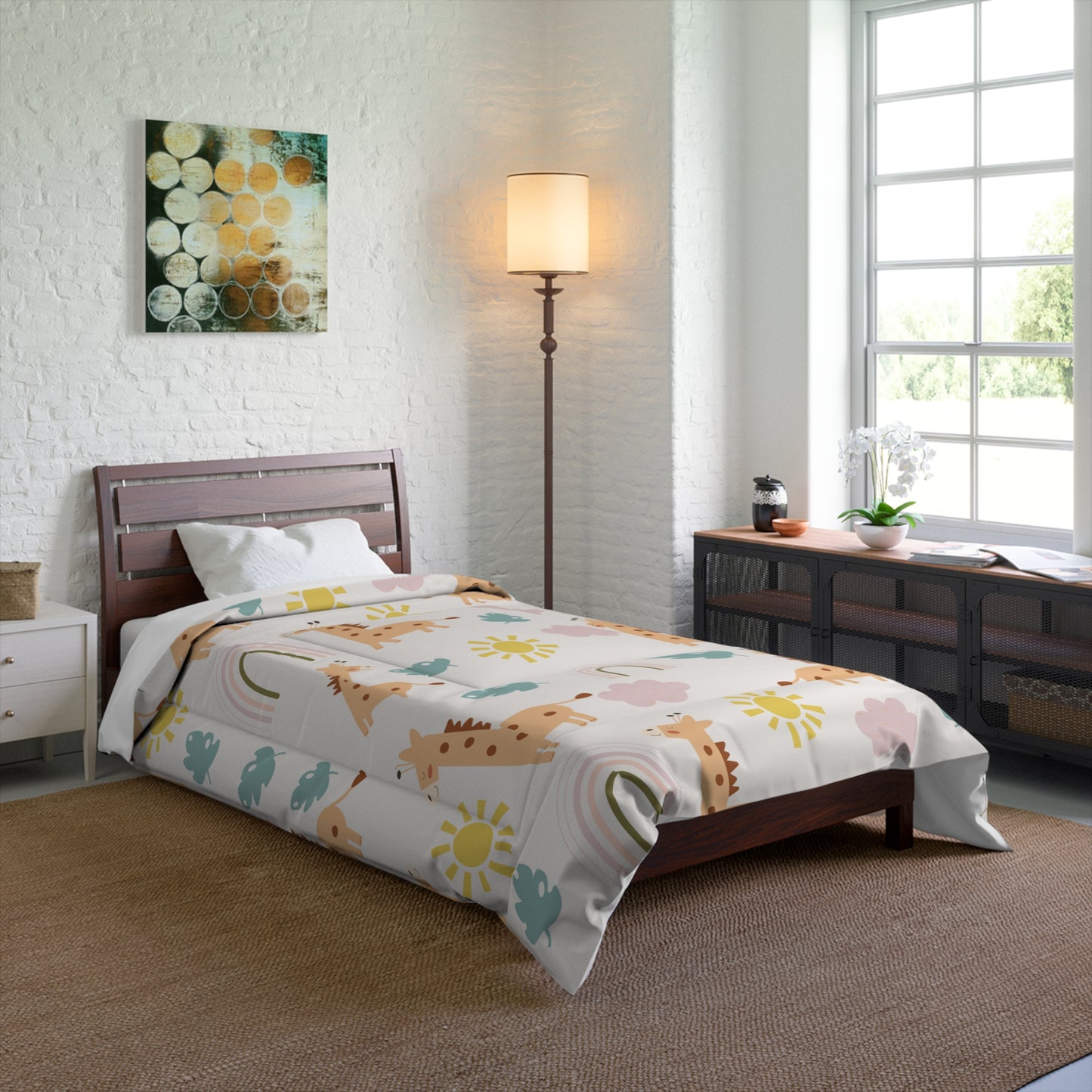 Giraffe Animal Comforter twin Twin in a soft neutral kids bedroom — soft natural lighting, warm layered styling by HomeStyle