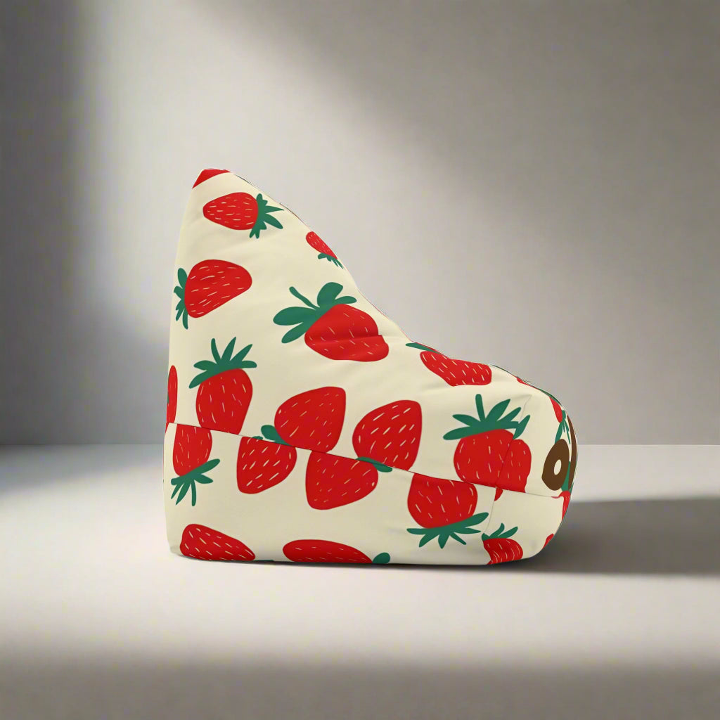 Personalized strawberry bean bag chair cover with retro strawberry print for kids room decor