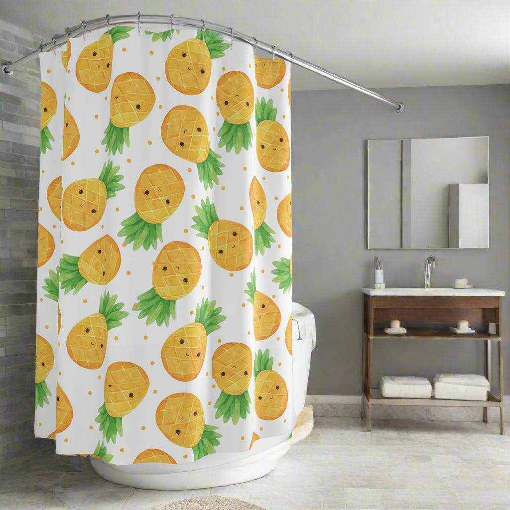 Fruit Bathroom Shower Curtain with cute kawaii pineapple design for kids bathroom decor