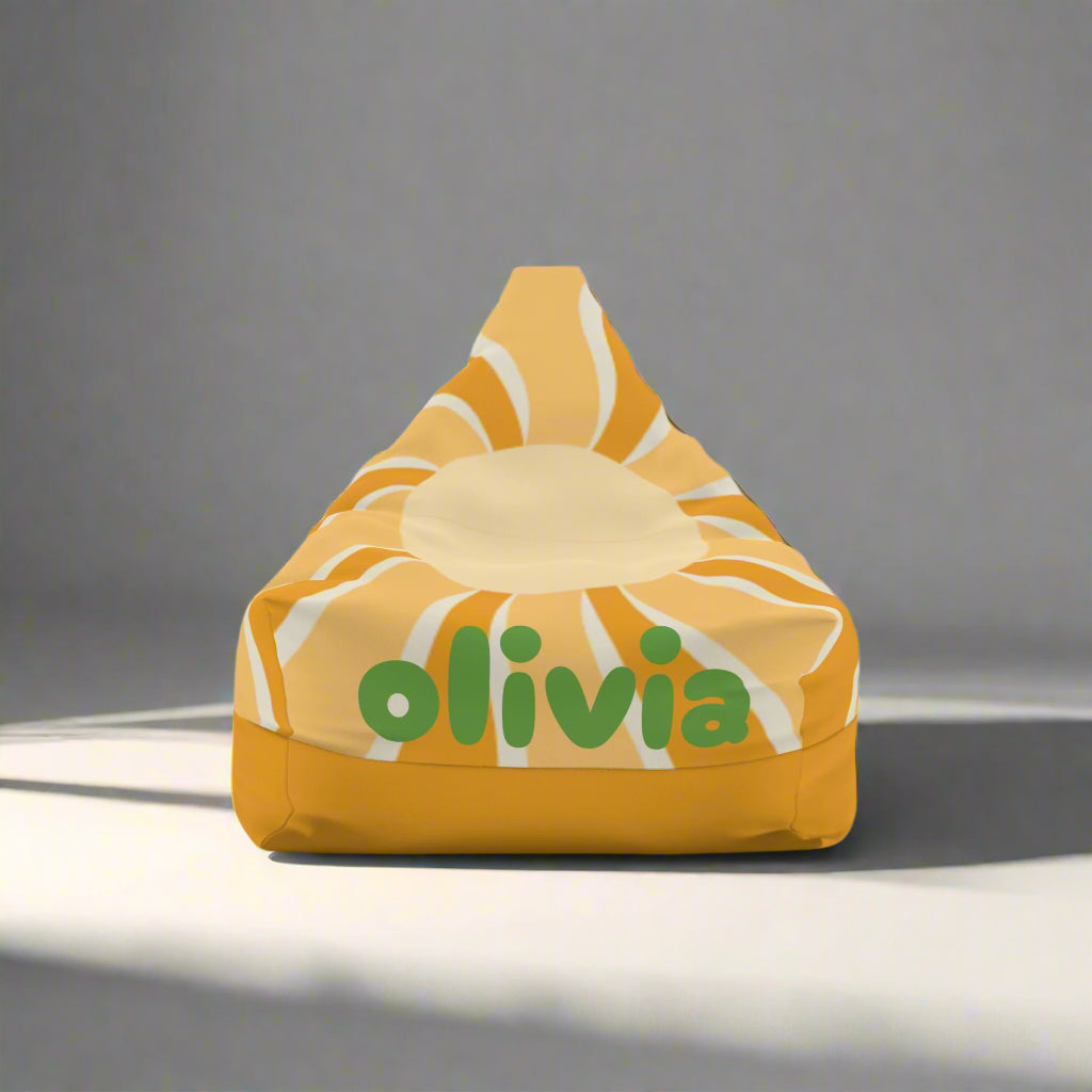 Bean Bag Chair Cover, Personalized Name Gift Idea | Sunrise Retro Design | Cover Only, Customizable, Home Decor, Dorm Room, Furniture