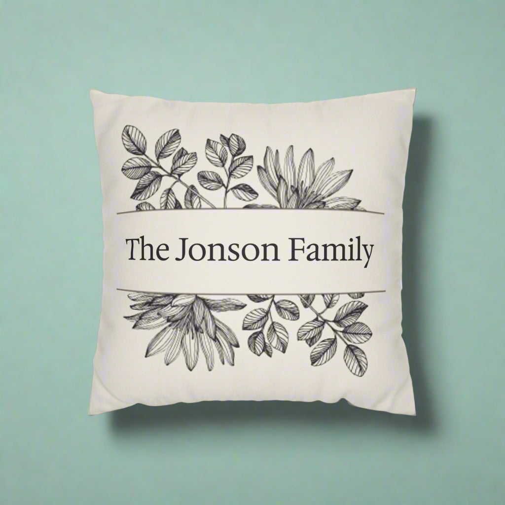 Personalized Floral Family Pillowcase, Home Decor, Housewarming Gift, Wedding Gift, Rustic Chic, Throw Pillow
