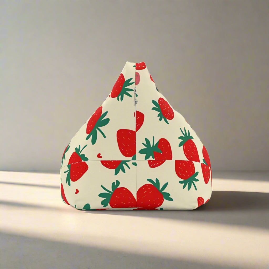 Strawberry Bean Bag Chair Cover - Personalized Custom Name Gift, Kids Room Decor, Home Furniture, Nursery Decor, Birthday Gift, Kids Bean