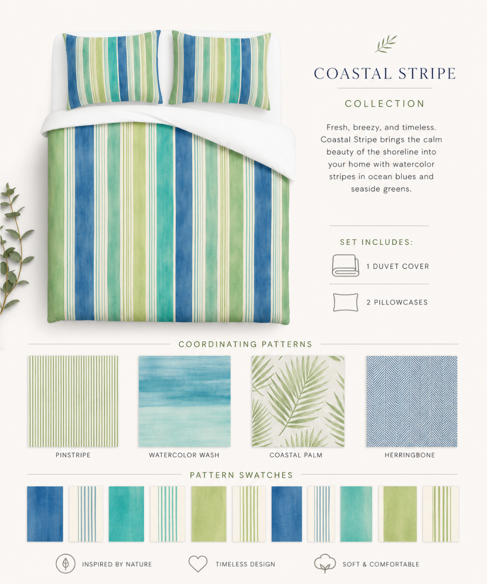 Retro Orange Blue Stripe Cotton Bed Set | Duvet Cover & Pillowcases