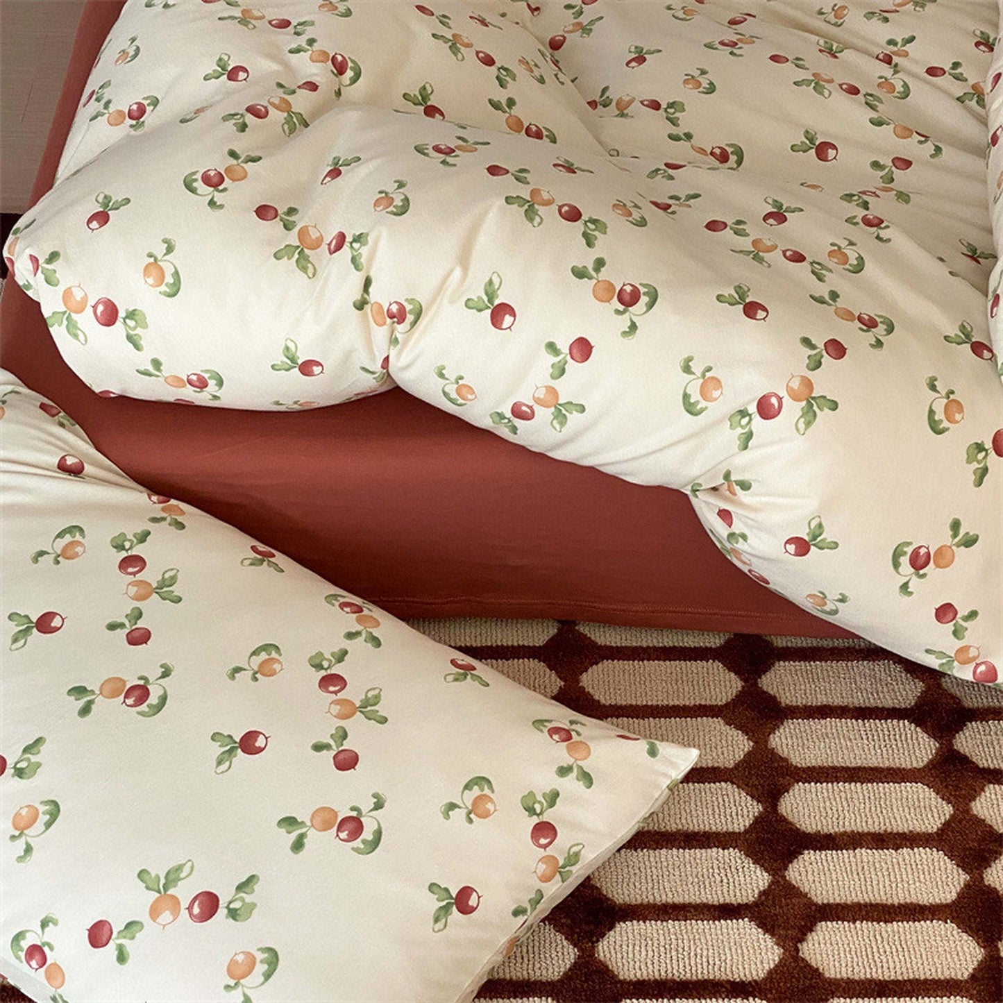 Sweet Orchard Cherry Print Duvet Cover Set - Cozy Cotton Bedding Collection