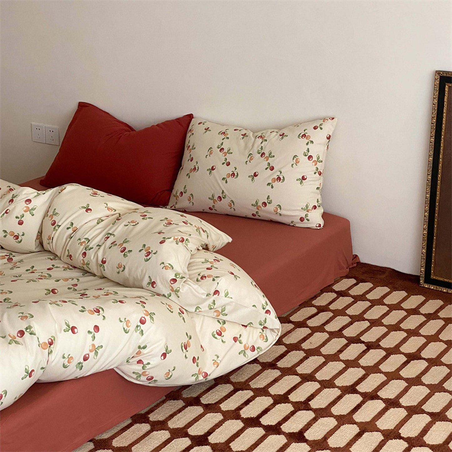 Sweet Orchard Cherry Print Duvet Cover Set - Cozy Cotton Bedding Collection