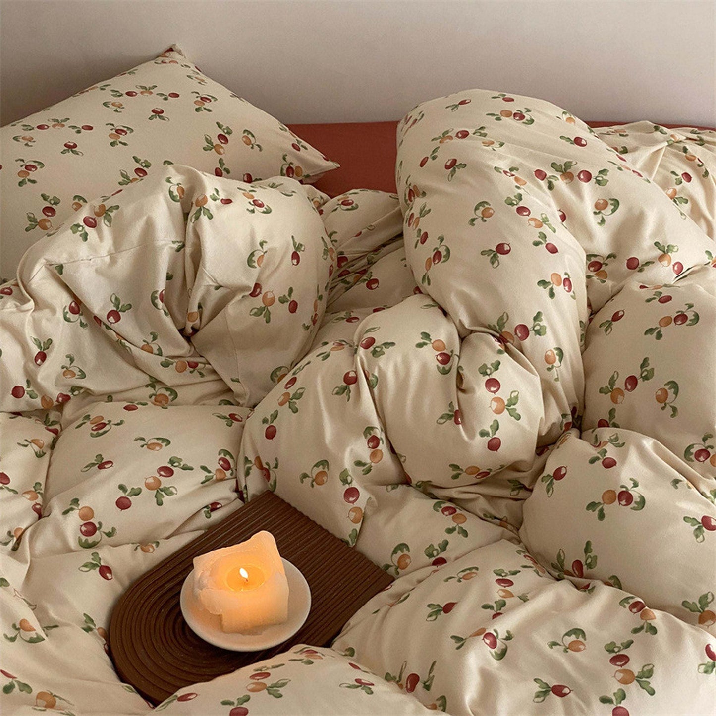 Sweet Orchard Cherry Print Duvet Cover Set - Cozy Cotton Bedding Collection