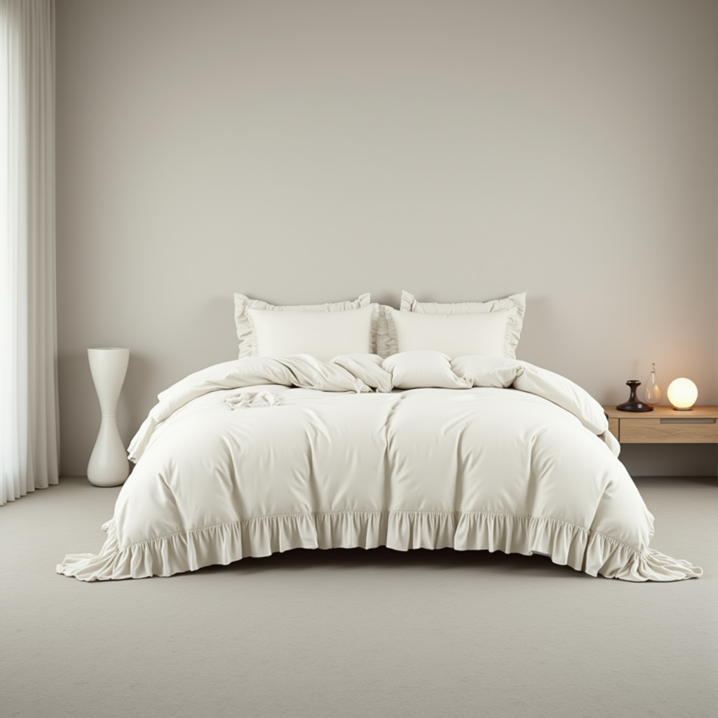 White Rustic Farmhouse Ruffled Duvet Cover