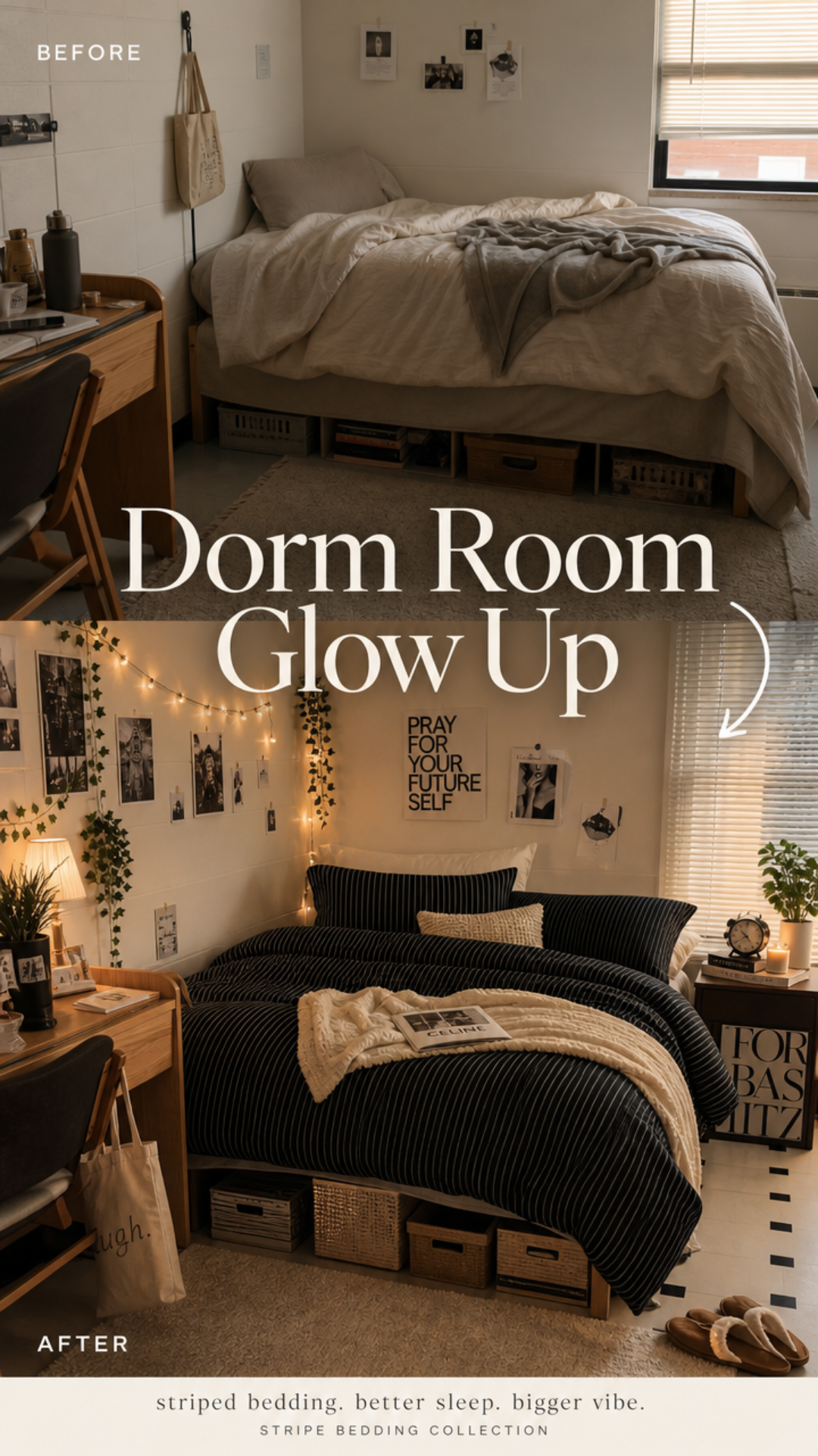 Twin XL dorm room with colorful patchwork cotton duvet cover set, cozy college bedding, matching beds, warm string lights, and cottagecore dorm decor.