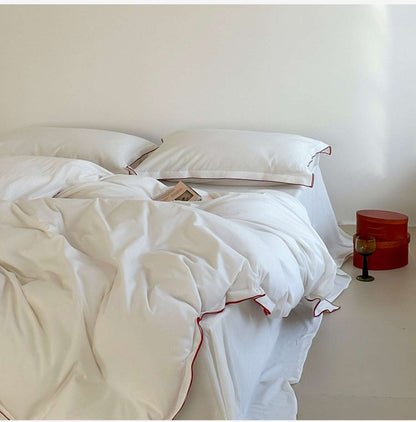 White & Red Contrast Piping Bedding - Modern Elegance & Style