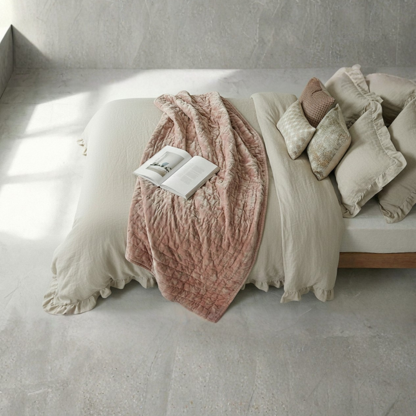 Beige Rustic Farmhouse Ruffled Duvet Cover