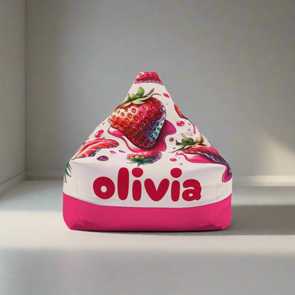 Personalized Strawberry Cute Home Bean Bag Chair Cover - Name Gift Ideas, Customizable Furniture Decor, Room Decor, Unique Birthday Present,