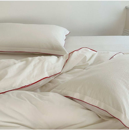 White & Red Contrast Piping Bedding - Modern Elegance & Style