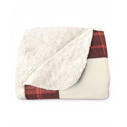 Cozy personalized mama bear Christmas fleece blanket with red and black buffalo plaid and soft sherpa lining