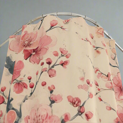Sakura Shower Curtains, Japanese Retro Floral Design, Bathroom Decor, Cherry Blossom Bath Curtain, Asian Inspired Home Accessories