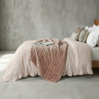 Blush Pink Rustic Farmhouse Ruffled Duvet Cover