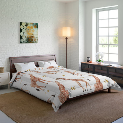 Pastel Safari Giraffe Comforter Twi in a soft neutral kids bedroom — soft natural lighting, warm layered styling by HomeStyle