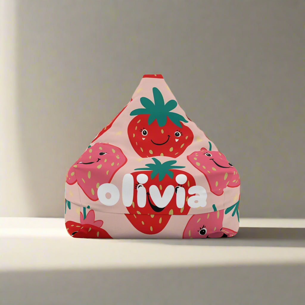 Personalized Strawberry Bean Bag Chair Cover - Custom Name Gift, Kids Room Decor, Home Furniture, Nursery Decor, Birthday Gift