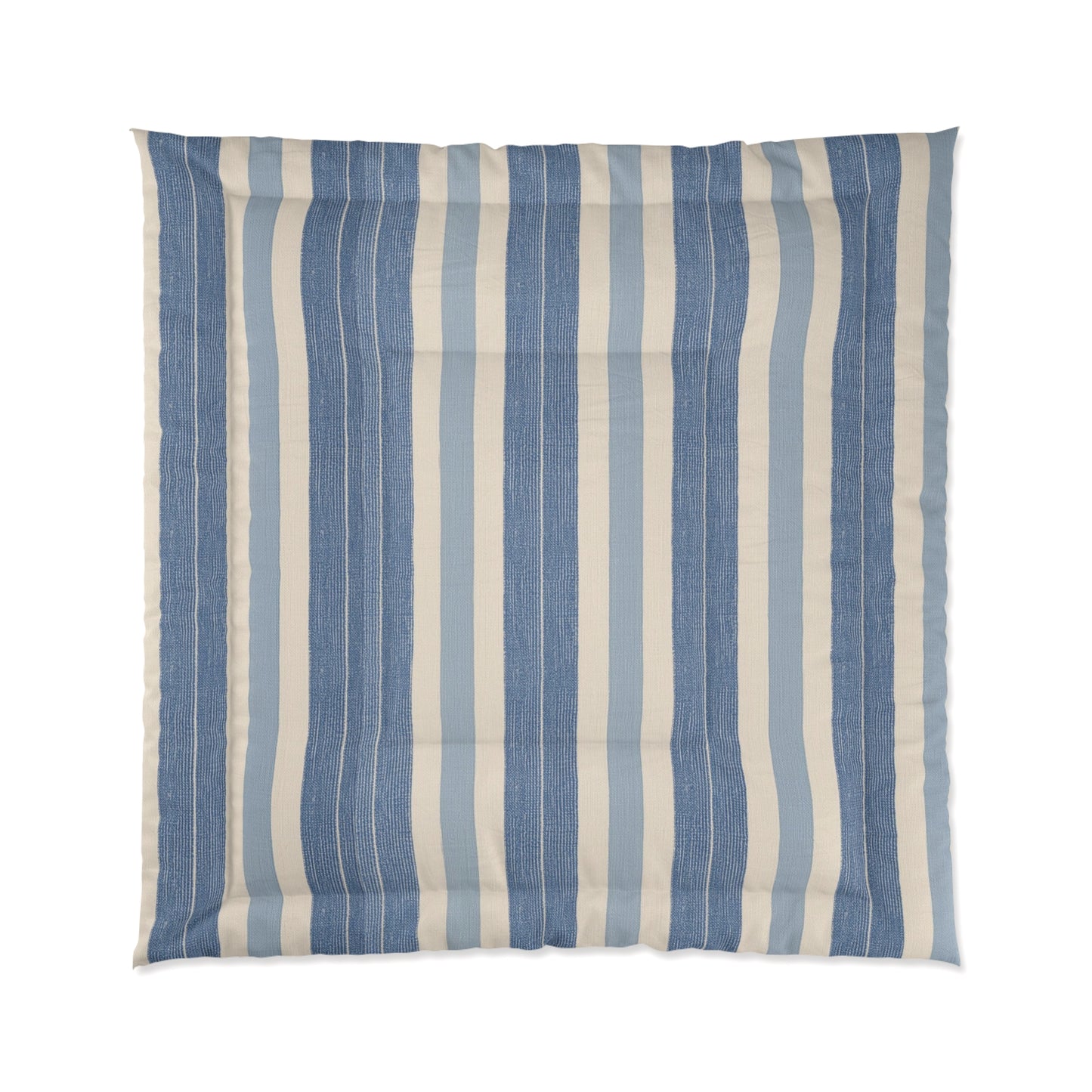 Blue White Striped Comforter in a soft aesthetic dorm room — soft natural lighting, warm layered styling by HomeStylesPlus