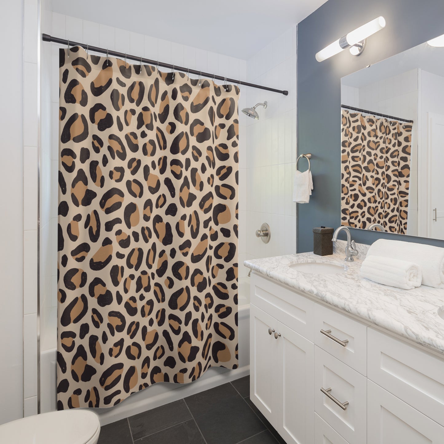Retro Leopard Shower Curtains - Home Decor, Vintage Bath Curtain, Trendy Water Closet Accessory, Chic Washroom Decor, Animal Print Shower