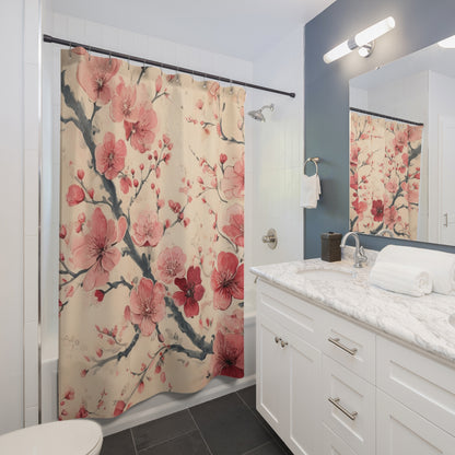 Sakura Shower Curtains, Japanese Retro Floral Design, Bathroom Decor, Cherry Blossom Bath Curtain, Asian Inspired Home Accessories