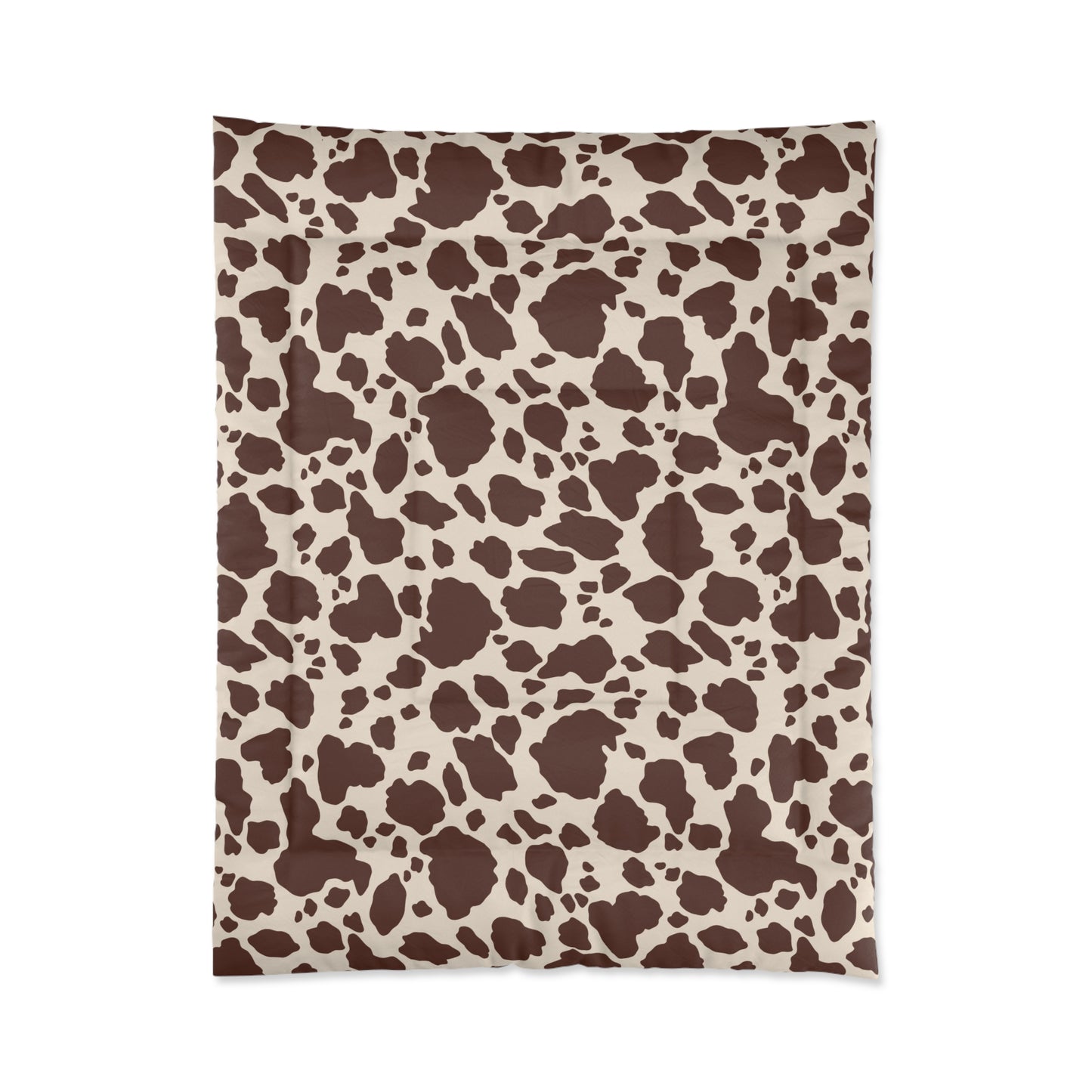 Cow Print Cozy Dorm Comforter in a soft aesthetic dorm room — soft natural lighting, warm layered styling by HomeStylesPlus
