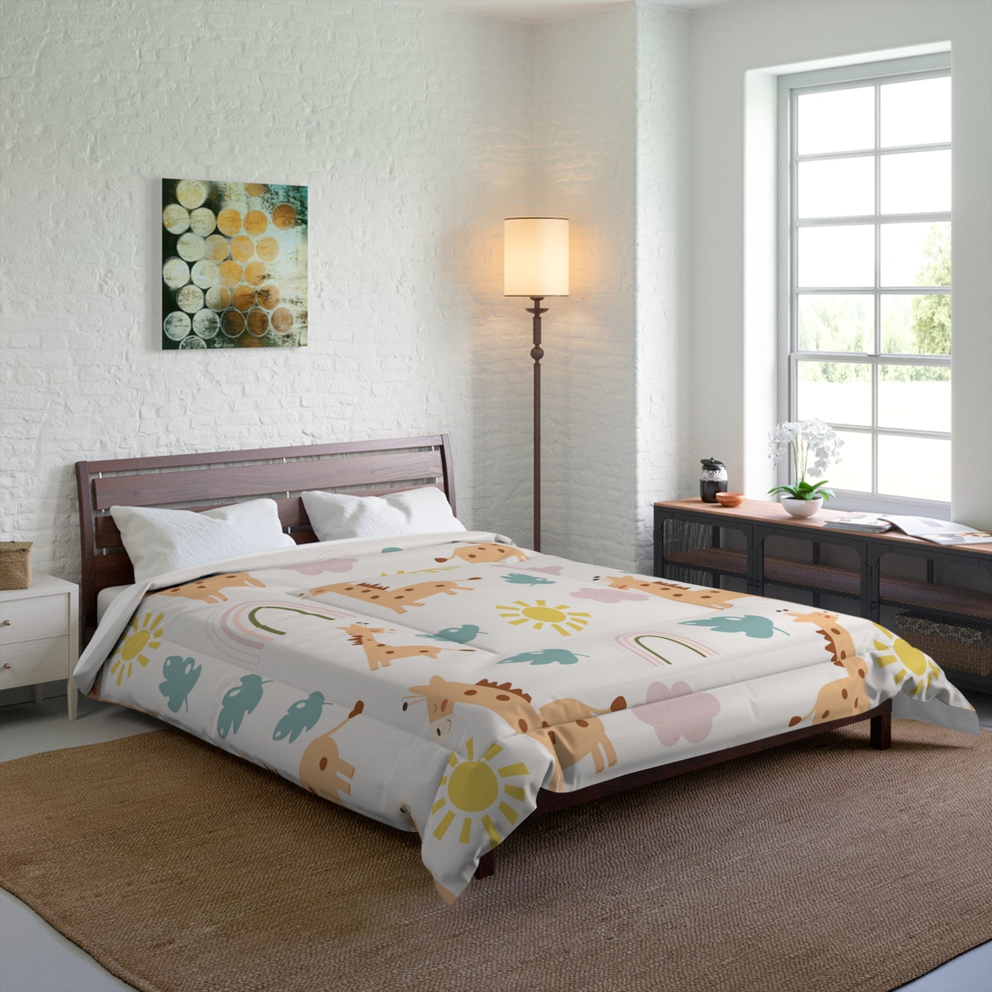 Giraffe Animal Comforter twin Twin  in a soft neutral kids bedroom — soft natural lighting, warm layered styling by HomeStyle