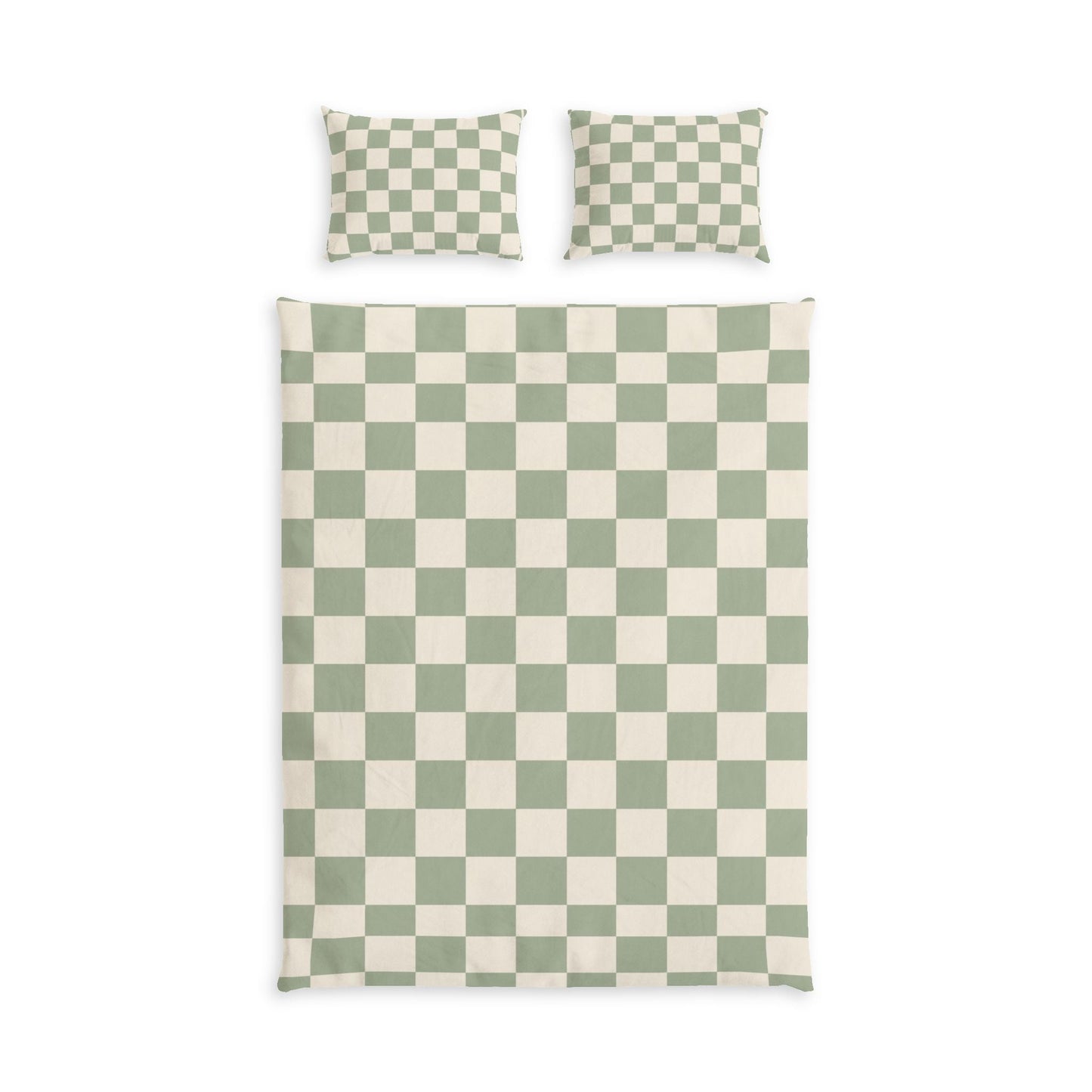 Sage Green Checkerboard Bed Set in a cozy cottagecore bedroom — soft natural lighting, warm layered styling by HomeStylesPlus
