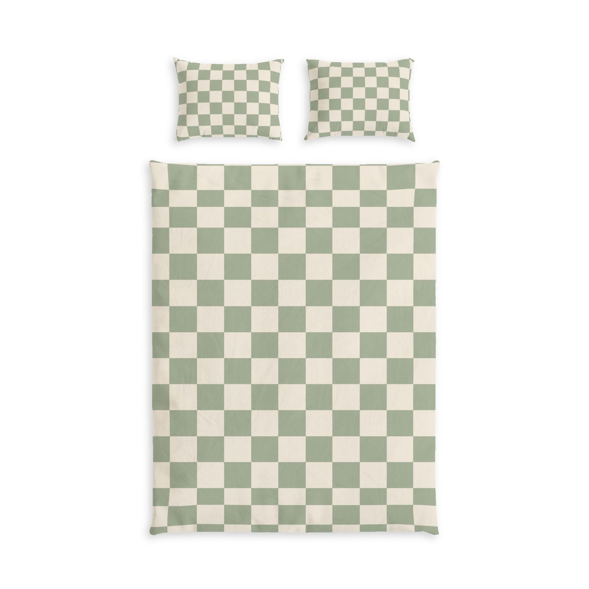 Sage Green Checkerboard Bed Set in a cozy cottagecore bedroom — soft natural lighting, warm layered styling by HomeStylesPlus