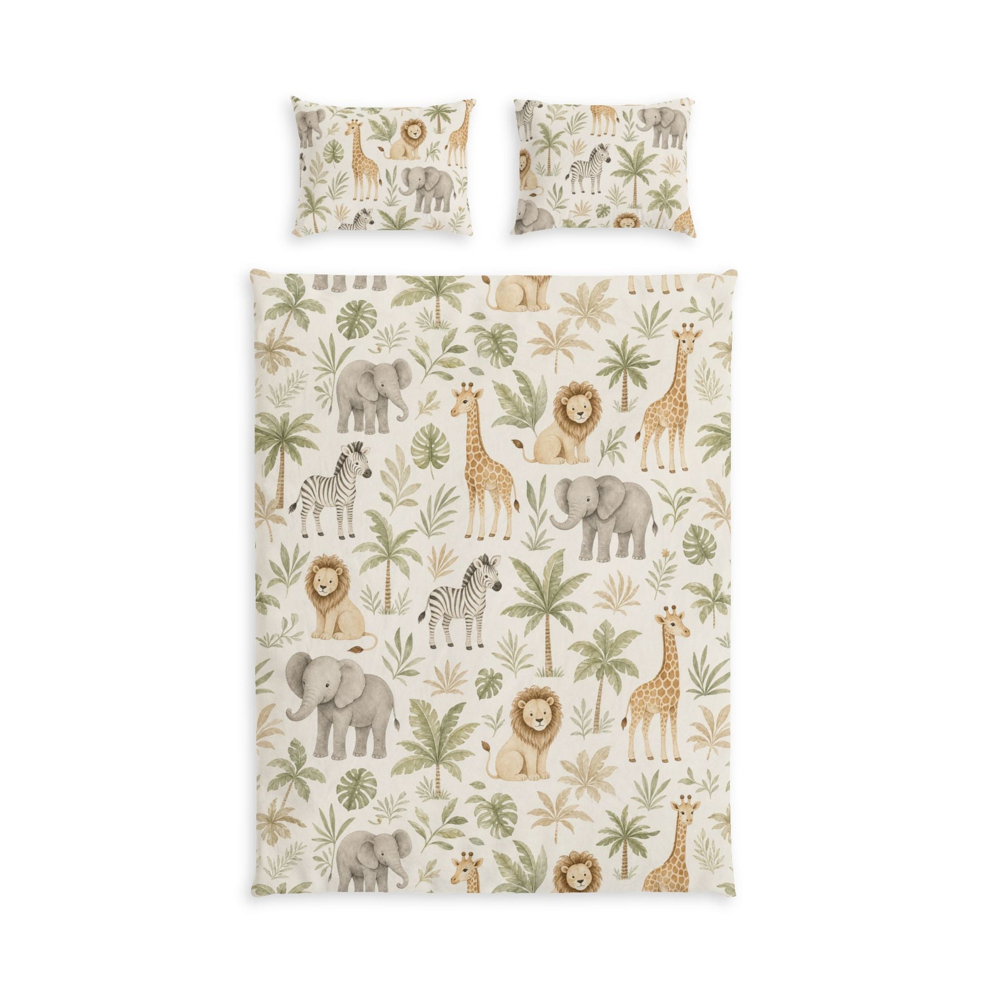 Woodland Animals Cotton Bed Set in a soft neutral kids bedroom — soft natural lighting, warm layered styling by HomeStylesPlu
