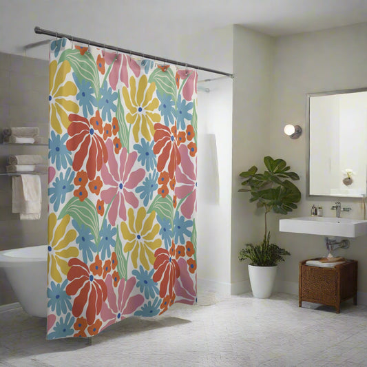 Retro Spring Summer Bathroom Shower Curtain - Kawaii Home Decor, Chic Washroom Accessory, Vintage Floral Bath Curtain, Trendy Water Closet