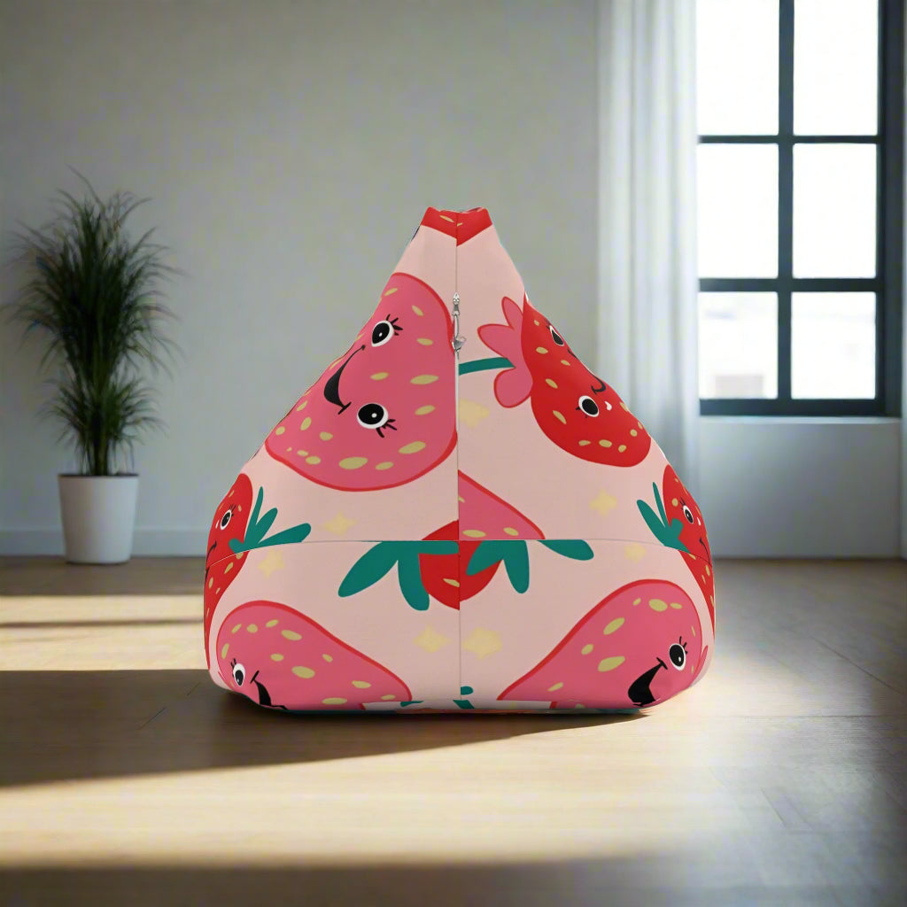 Personalized Strawberry Bean Bag Chair Cover - Custom Name Gift, Kids Room Decor, Home Furniture, Nursery Decor, Birthday Gift