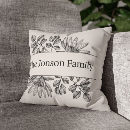 Personalized Floral Family Pillowcase, Home Decor, Housewarming Gift, Wedding Gift, Rustic Chic, Throw Pillow