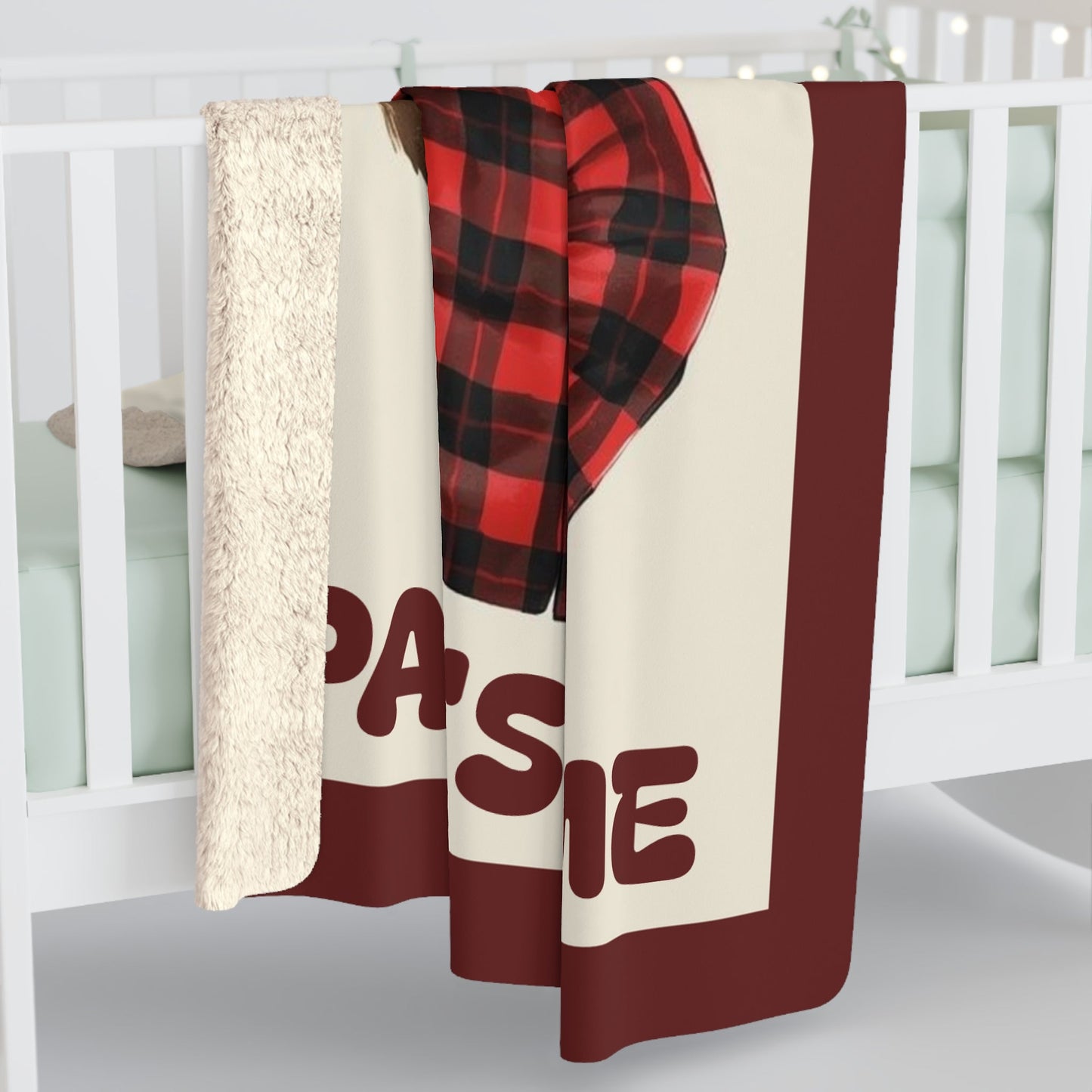 Personalized Papa Bear Christmas Blanket with red and black buffalo plaid and soft fleece for holiday decor