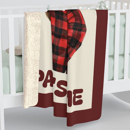 Personalized Papa Bear Christmas Blanket with red and black buffalo plaid and soft fleece for holiday decor