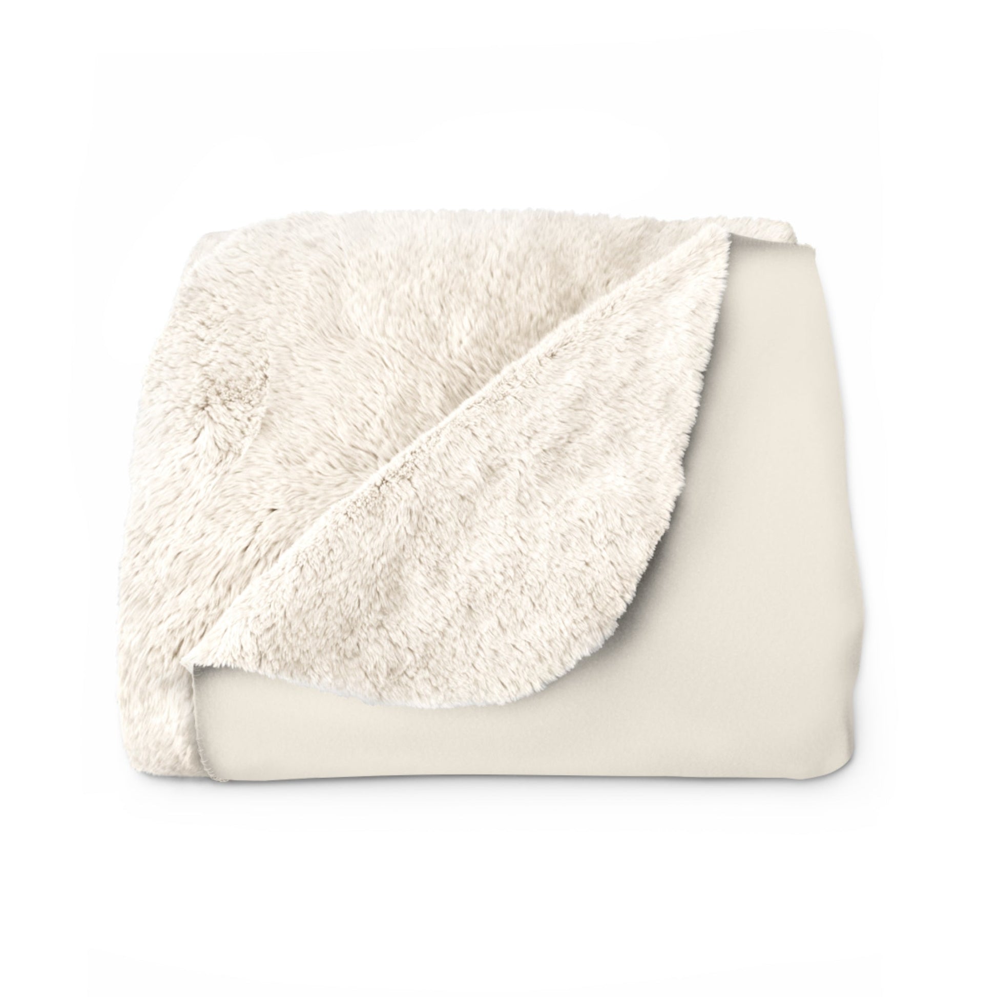 Soft beige sherpa blanket with plush fleece backing and hemmed edges for cozy warmth and comfort