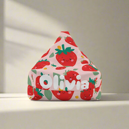 Personalized Strawberry Bean Bag Chair Cover - Custom Name Gift, Kids Room Decor, Home Furniture, Nursery Decor, Birthday Gift