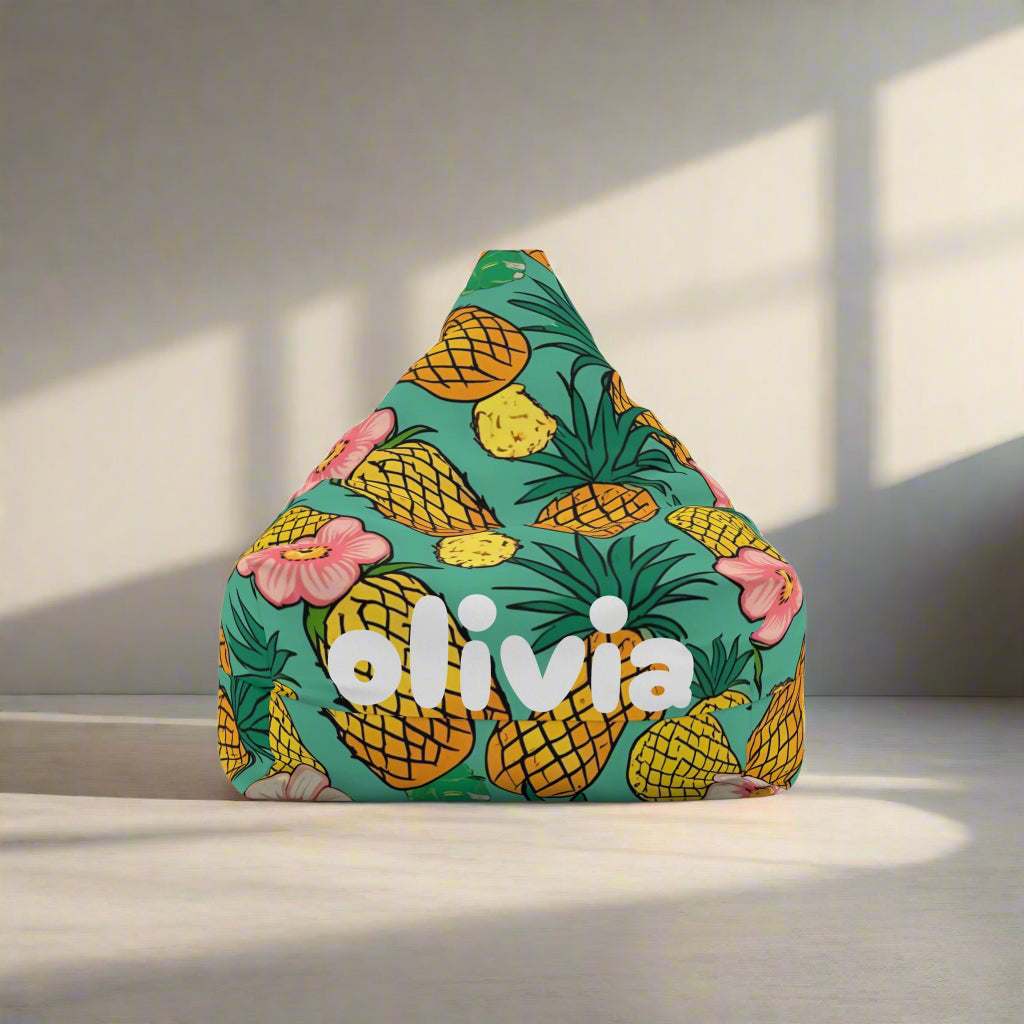 Personalized Bean Bag Chair Cover, Kawaii Pineapple Gift Idea for Summer & Spring - Name Customization Available, Home Decor, Nursery Decor,