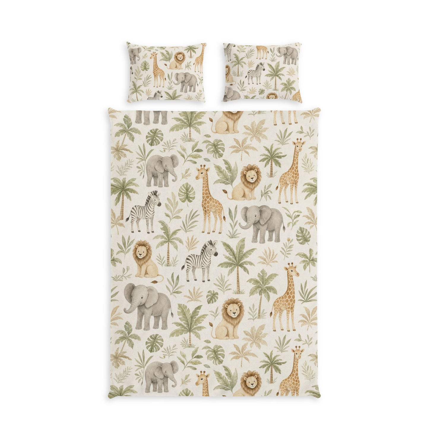 Woodland Animals Cotton Bed Set in a soft neutral kids bedroom — soft natural lighting, warm layered styling by HomeStylesPlu