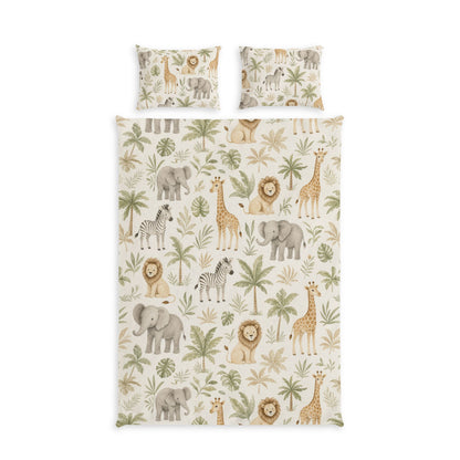 Woodland Animals Cotton Bed Set in a soft neutral kids bedroom — soft natural lighting, warm layered styling by HomeStylesPlu