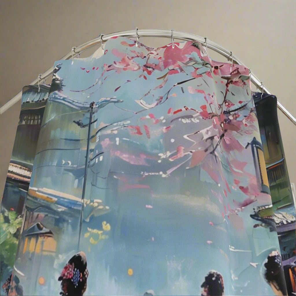 Japanese Kimono Kyoto City Shower Curtains - Oriental Bathroom Decor, Traditional Japanese Bath, Geisha Inspired Home Accessories, Asian
